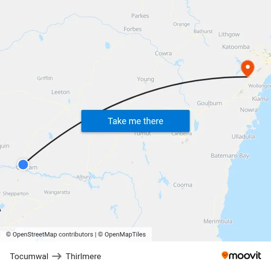 Tocumwal to Thirlmere map