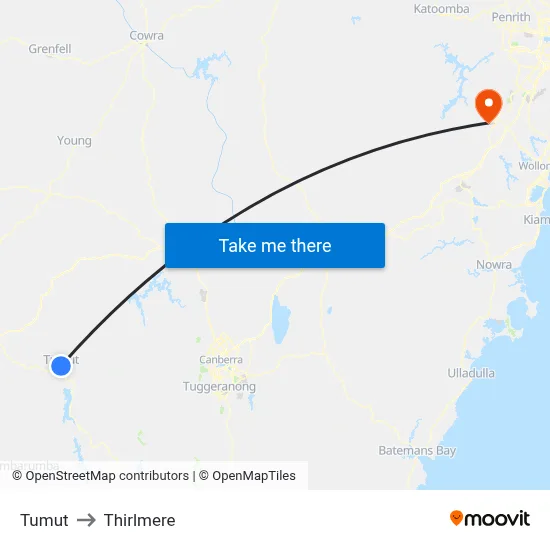 Tumut to Thirlmere map