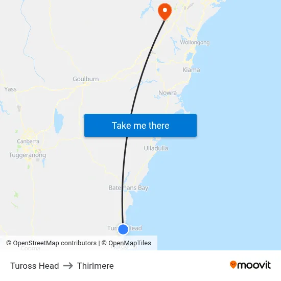 Tuross Head to Thirlmere map
