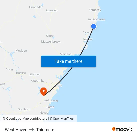West Haven to Thirlmere map