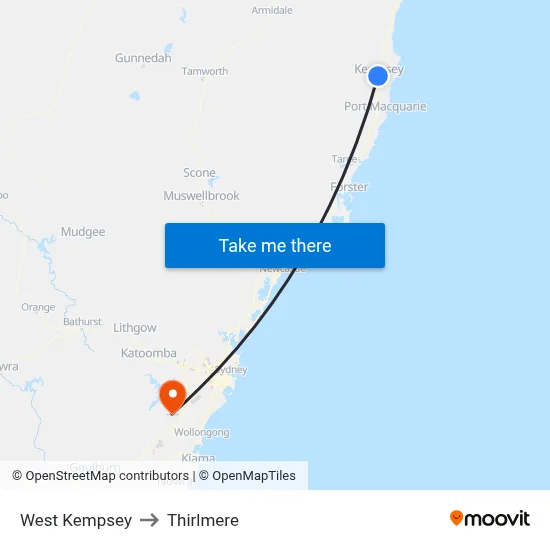 West Kempsey to Thirlmere map