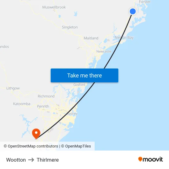 Wootton to Thirlmere map