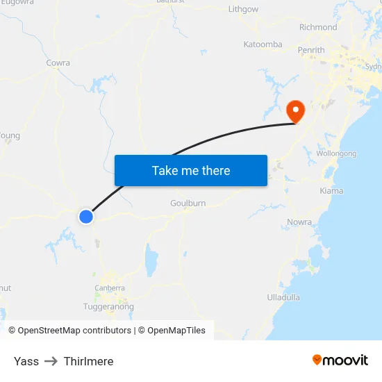 Yass to Thirlmere map