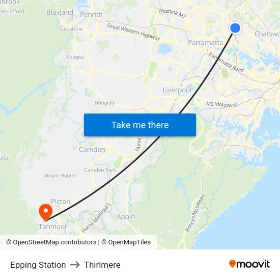 Epping Station to Thirlmere map