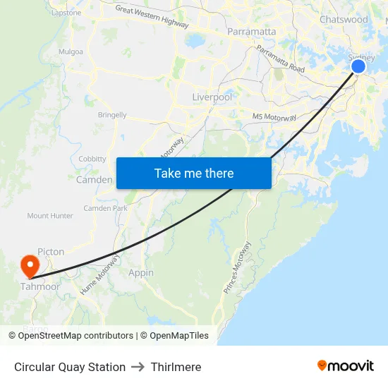 Circular Quay Station to Thirlmere map