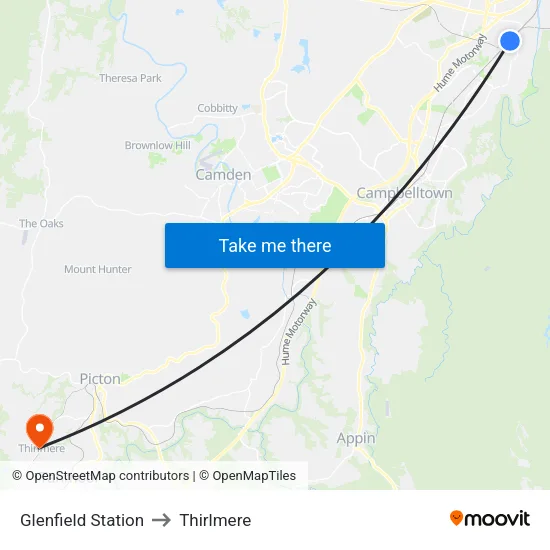 Glenfield Station to Thirlmere map