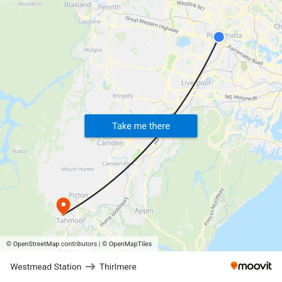 Westmead Station to Thirlmere map