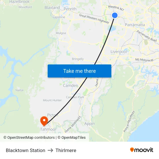 Blacktown Station to Thirlmere map