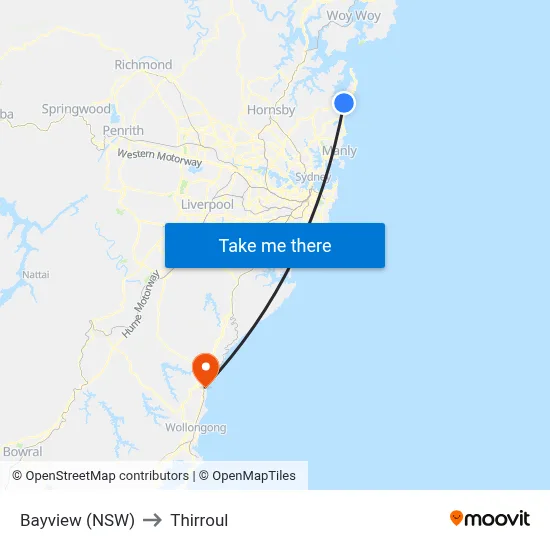 Bayview (NSW) to Thirroul map