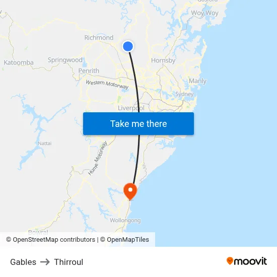 Gables to Thirroul map