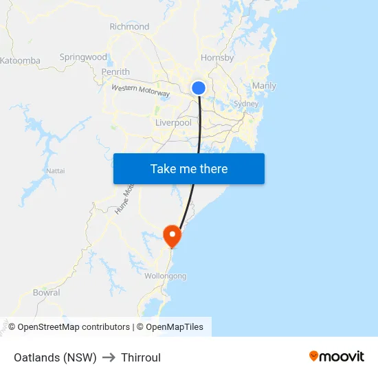 Oatlands (NSW) to Thirroul map