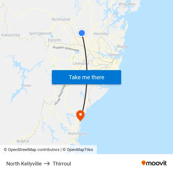 North Kellyville to Thirroul map