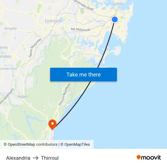 Alexandria to Thirroul map