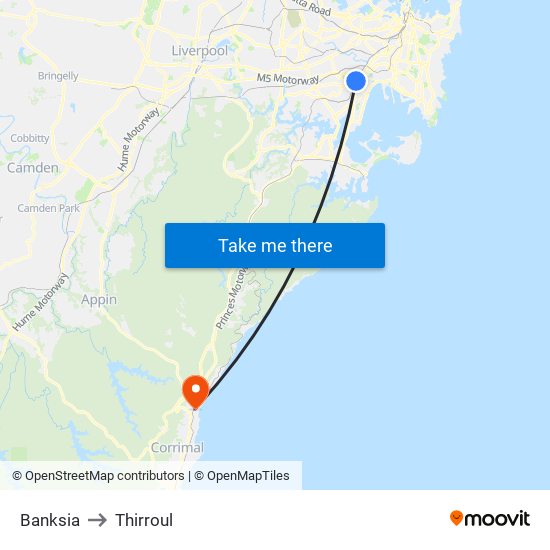 Banksia to Thirroul map