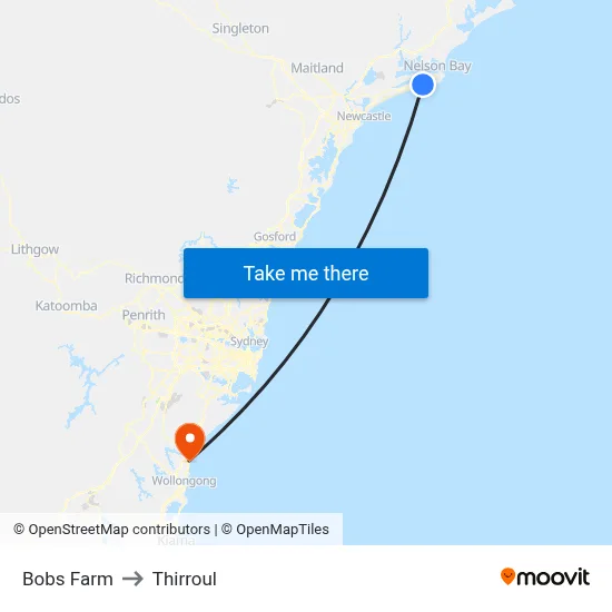 Bobs Farm to Thirroul map