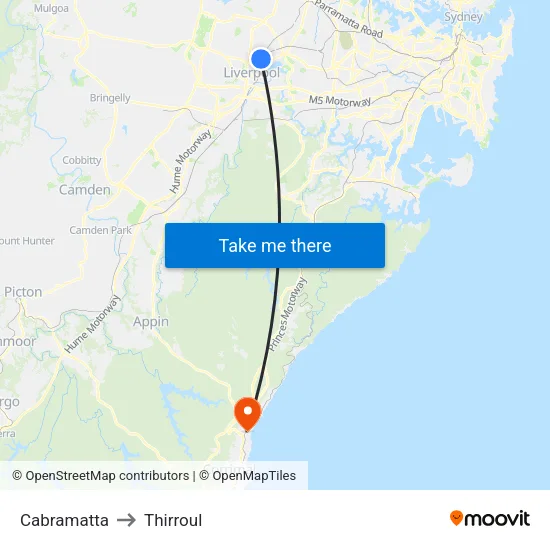 Cabramatta to Thirroul map