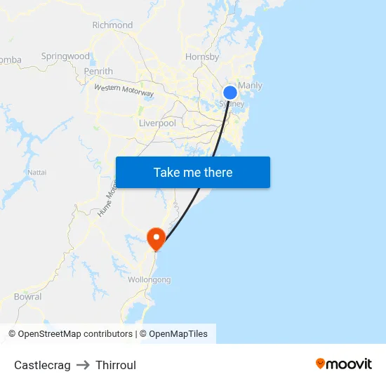 Castlecrag to Thirroul map