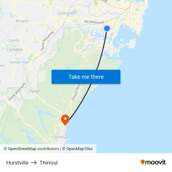 Hurstville to Thirroul map