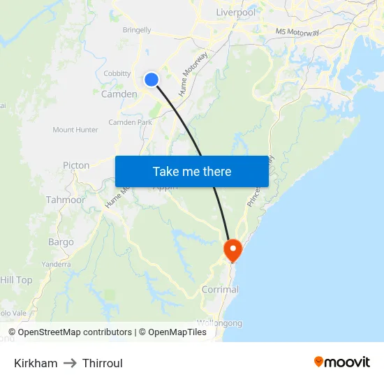 Kirkham to Thirroul map
