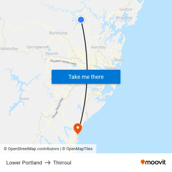 Lower Portland to Thirroul map