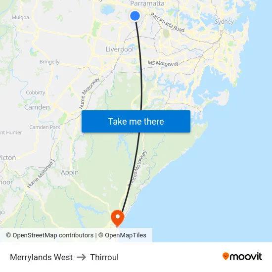 Merrylands West to Thirroul map
