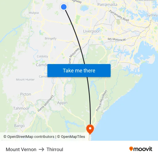 Mount Vernon to Thirroul map
