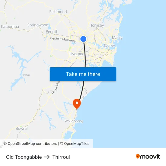 Old Toongabbie to Thirroul map