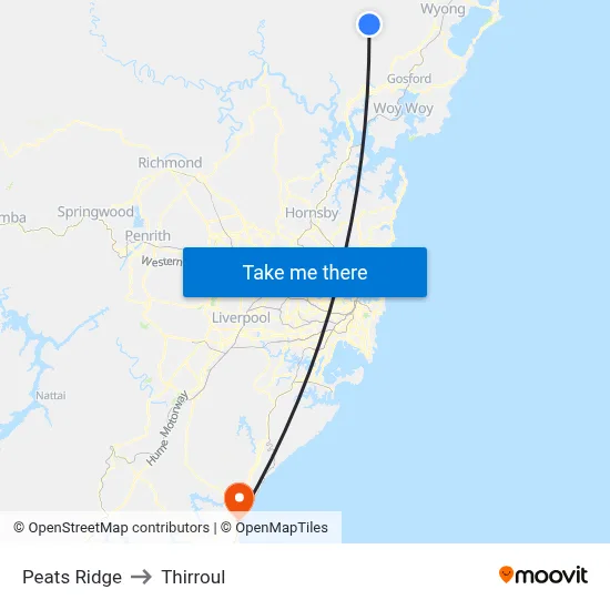 Peats Ridge to Thirroul map