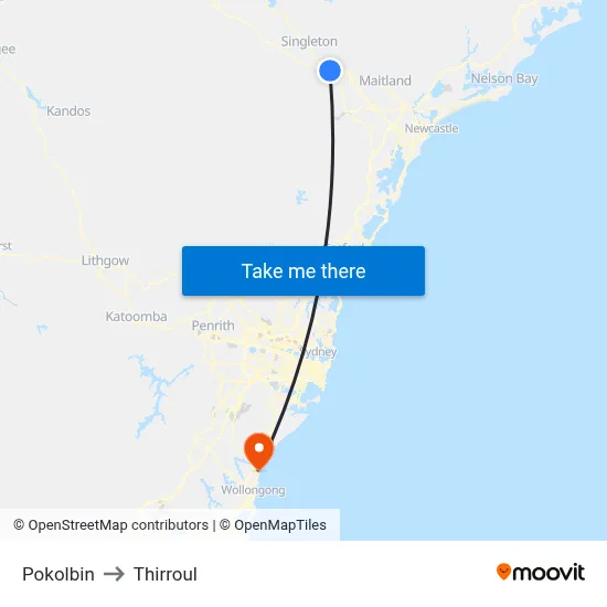 Pokolbin to Thirroul map