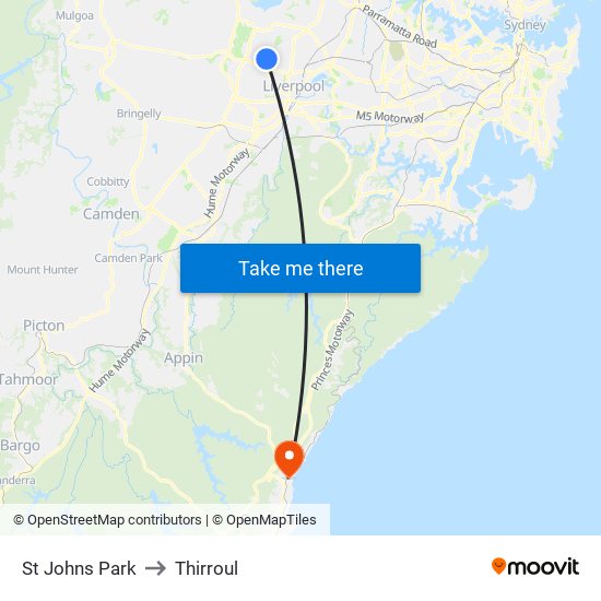 St Johns Park to Thirroul map