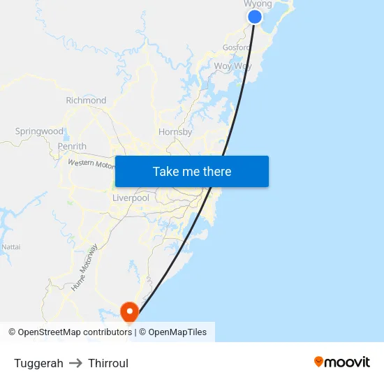 Tuggerah to Thirroul map