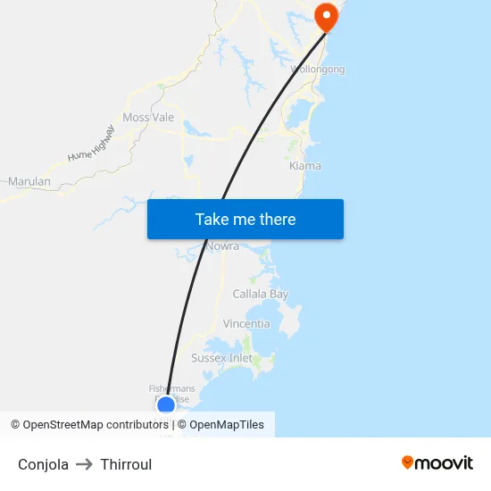Conjola to Thirroul map