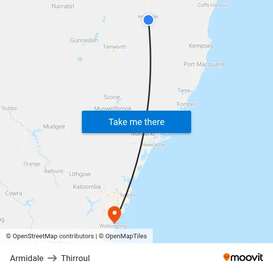 Armidale to Thirroul map