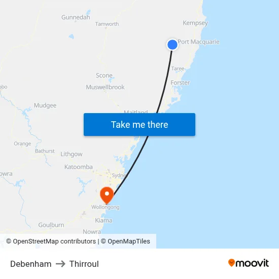Debenham to Thirroul map