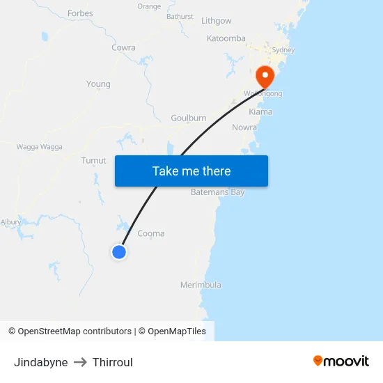 Jindabyne to Thirroul map