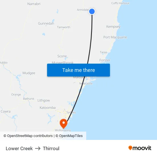 Lower Creek to Thirroul map