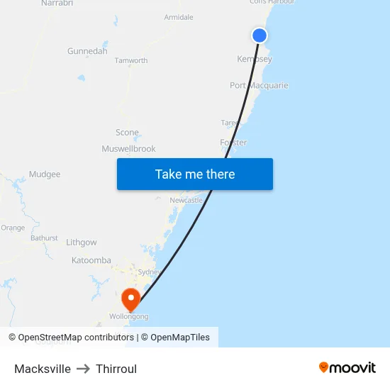 Macksville to Thirroul map