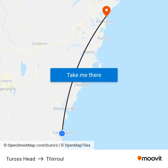 Tuross Head to Thirroul map