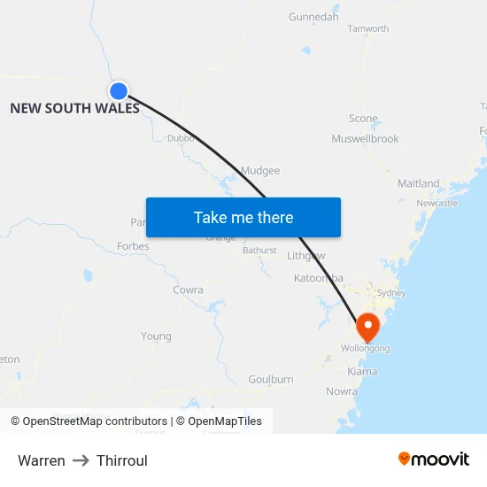 Warren to Thirroul map