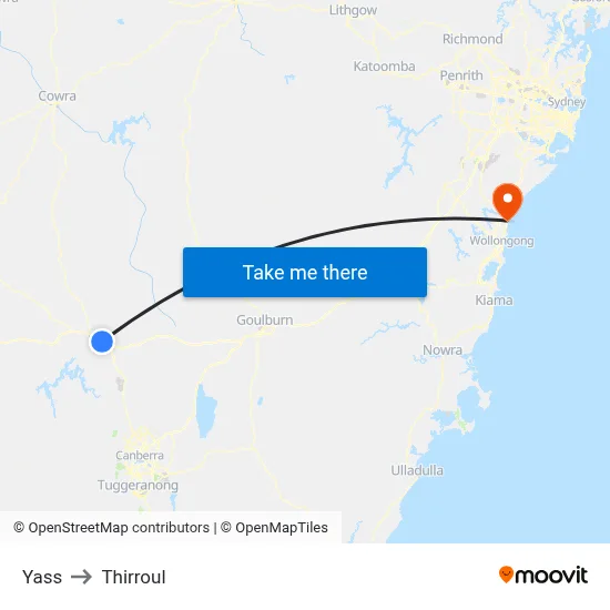 Yass to Thirroul map