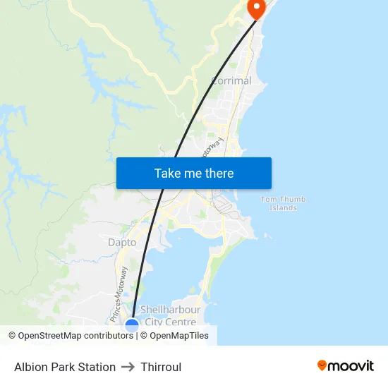 Albion Park Station to Thirroul map