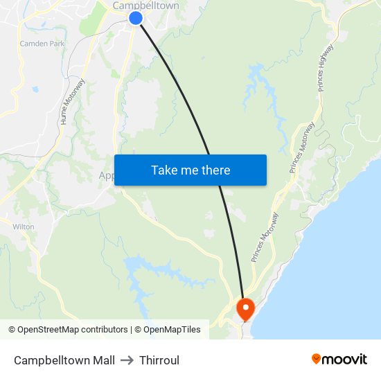 Campbelltown Mall to Thirroul map