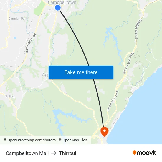 Campbelltown Mall to Thirroul map