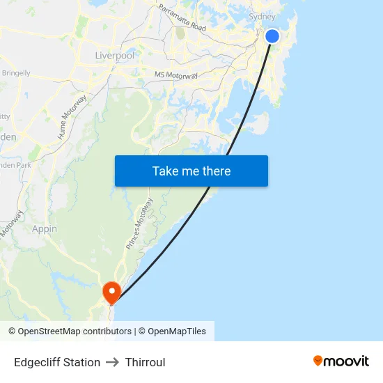 Edgecliff Station to Thirroul map