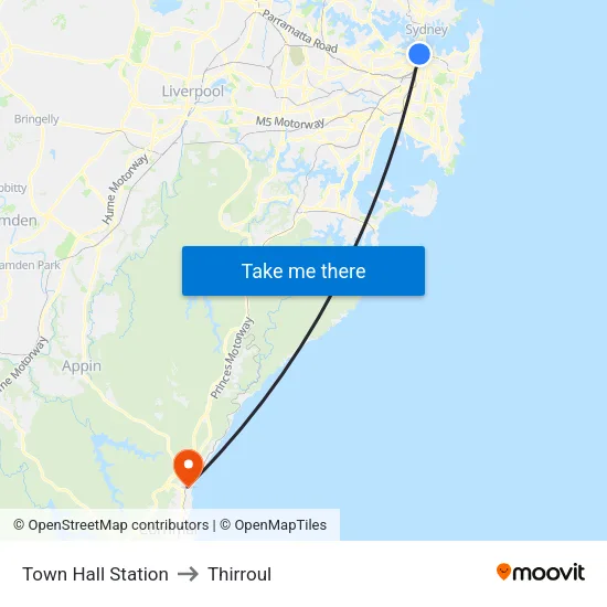 Town Hall Station to Thirroul map