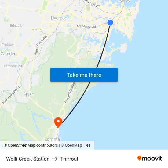 Wolli Creek Station to Thirroul map