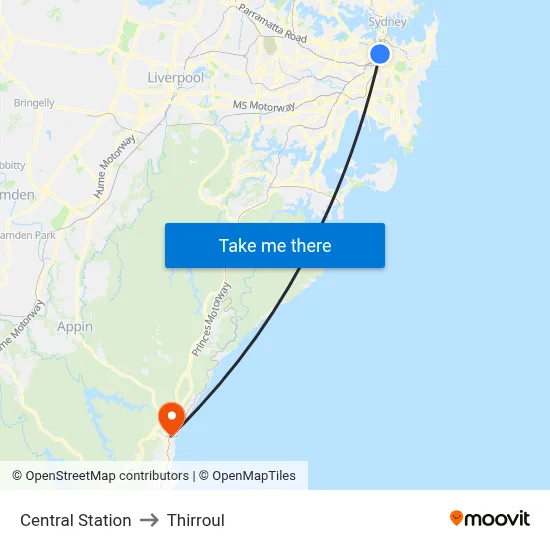 Central Station to Thirroul map