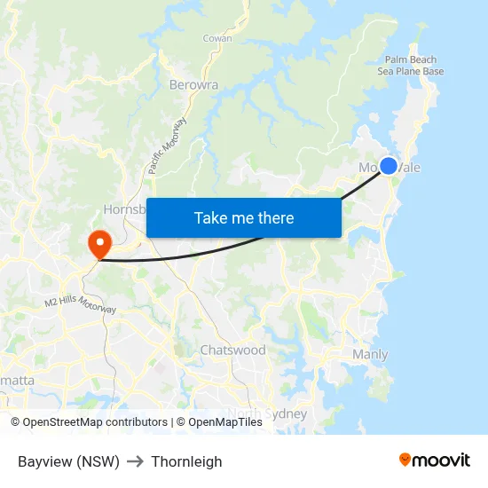 Bayview (NSW) to Thornleigh map