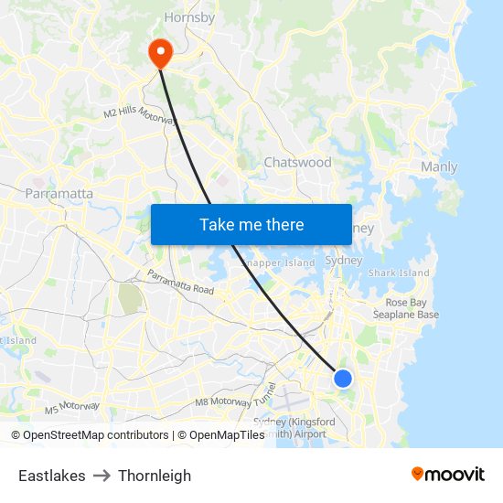 Eastlakes to Thornleigh map