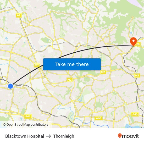 Blacktown Hospital to Thornleigh map